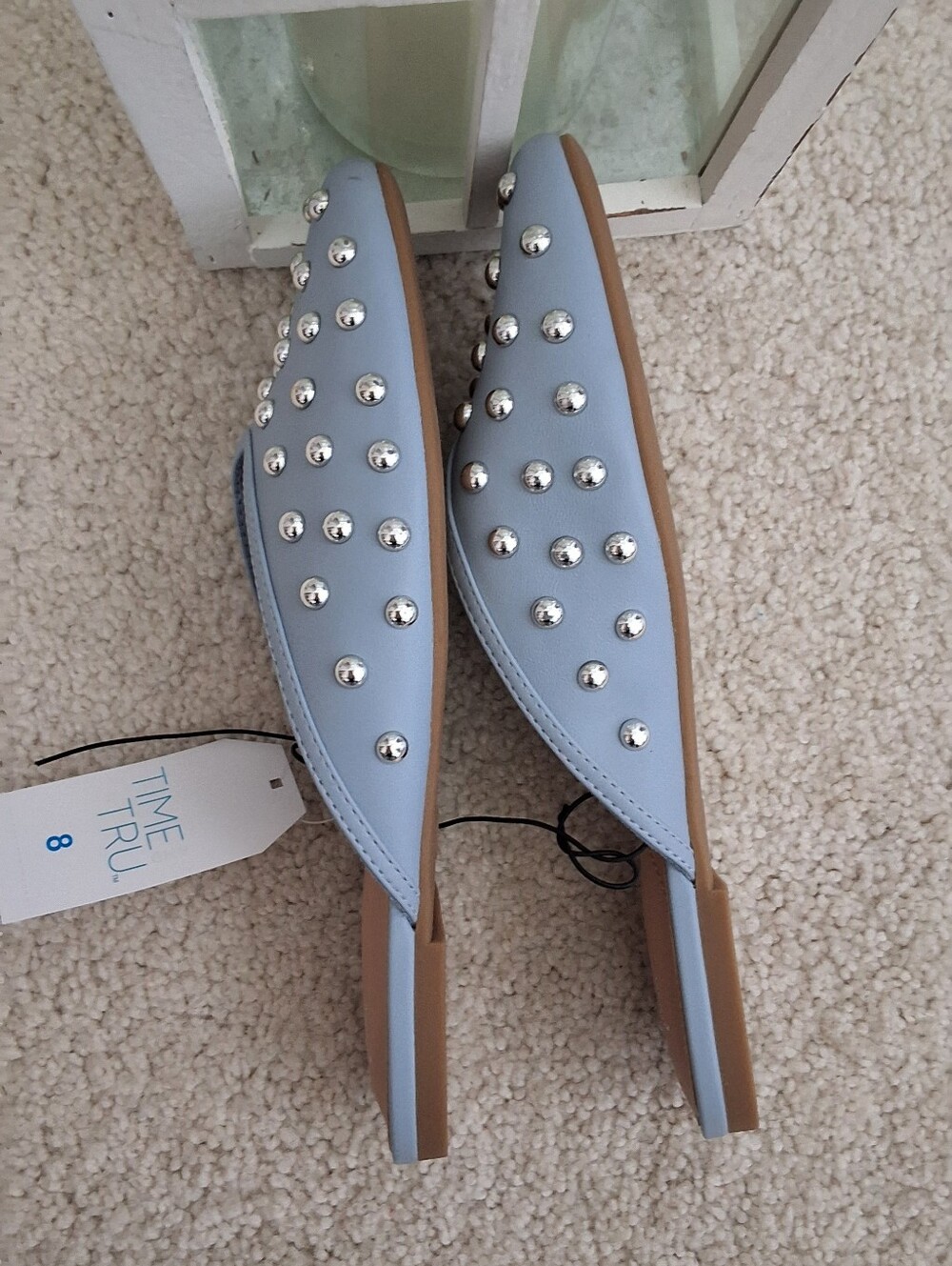 Time and Tru, NWT, 8, Light Blue Studded Slip-On Mules - Picture 7 of 8